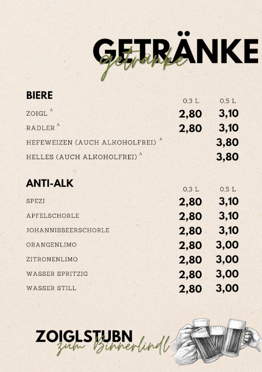 Brotzeit- und Getr&auml;nkekarte